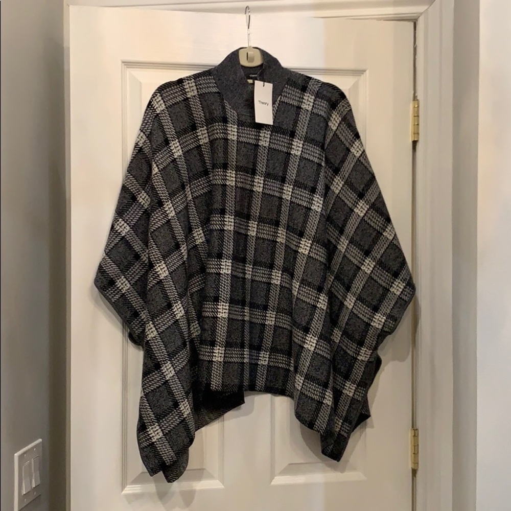 New Theory black and grey Plaid Poncho